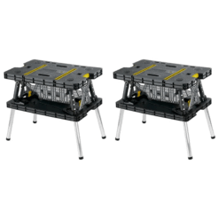 Set of 2 Folding Work Table – Portable Heavy-Duty Workbench with 2 12'' Clamps for DIY & Worksite Projects