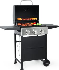 MASTER COOK 3-Burner Gas Grill – 30,000 BTU, Foldable Shelves!