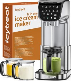 12-in-1 Ice Cream Maker – Automatic, Stainless Steel, 3 Family Tubs!