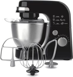 Hamilton Beach 4-Quart Electric Stand Mixer – 7 Speeds, Dough Hook, Beater & Whisk, Splash Guard – Black