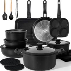 27pcs Nonstick Cookware Set – Detachable Handles, Induction & RV Friendly – Dishwasher & Oven Safe