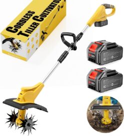21V Cordless Electric Garden Tiller – 2 Batteries & Fast Charger, 360RPM, 9" Width, 6.3" Depth – Portable Soil Cultivator