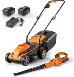 LawnMaster 24V Max Cordless Mower & Leaf Blower Combo – 13″ Deck, Dual 4.0Ah Batteries & Charger for Effortless Yard Glow-Up