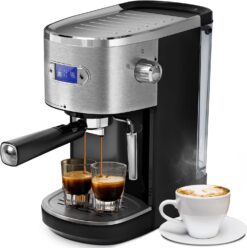 20 Bar Semi-Automatic Espresso Machine – Milk Frother, Steam Wand & 45oz Water Tank – Professional Home Barista, Stainless Steel