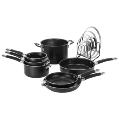 12-Piece Nonstick Aluminum Nesting Cookware Set – Space-Saving Black Design for Effortless Cooking