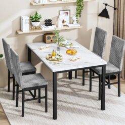 Faux Marble 5-Piece Dining Set – Elegant Table with 4 Stylish Dining Chairs