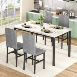 Janece 5-Piece Dining Set – Elegant Table with Velvet Upholstered Chairs