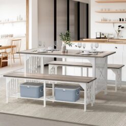 Kokkie 3-Piece Dining Table Set for 4-6 – 63" Rectangular Kitchen Table with 2 Benches