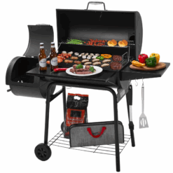 30'' BBQ Charcoal Grill & Offset Smoker – 811 Sq. Inch Cooking Surface for Outdoor Camping in Black