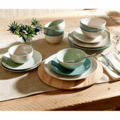 16-Piece Stoneware Dinnerware Set – Speckled Glossy Finish, Service for 4, Microwave & Dishwasher Safe