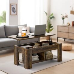 Vintage Brown Sparta Lift-Top Extendable Coffee Table with Storage – Functional & Stylish Living Room Furniture