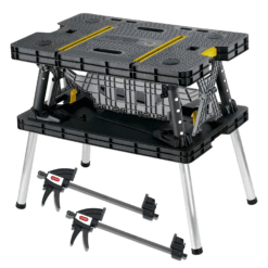 Folding Work Table – Portable Heavy-Duty Workbench with 2 12'' Clamps for DIY & Worksite Projects