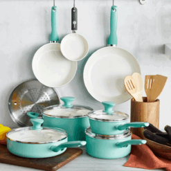 16-Piece PFOA & PFAS-Free Ceramic Nonstick Cookware Set – Easy Clean, Durable & Dishwasher Safe in Blue